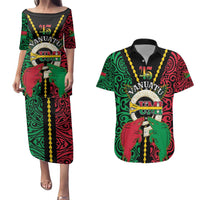 Vanuatu 46th Independence Day Couples Matching Puletasi and Hawaiian Shirt Long God Yumi Stanap Wild Boar LT05 Black - Polynesian Pride