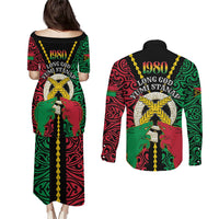 Vanuatu 46th Independence Day Couples Matching Puletasi and Long Sleeve Button Shirt Long God Yumi Stanap Wild Boar LT05 - Polynesian Pride