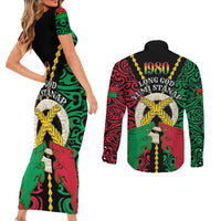 Vanuatu 46th Independence Day Couples Matching Short Sleeve Bodycon Dress and Long Sleeve Button Shirt Long God Yumi Stanap Wild Boar LT05 - Polynesian Pride