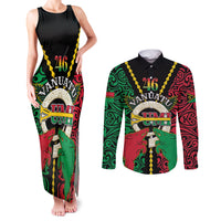 Vanuatu 46th Independence Day Couples Matching Tank Maxi Dress and Long Sleeve Button Shirt Long God Yumi Stanap Wild Boar LT05 Black - Polynesian Pride
