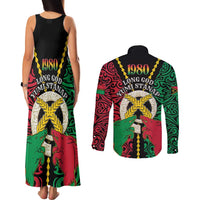 Vanuatu 46th Independence Day Couples Matching Tank Maxi Dress and Long Sleeve Button Shirt Long God Yumi Stanap Wild Boar LT05 - Polynesian Pride