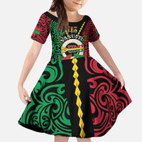 Vanuatu 46th Independence Day Family Matching Off Shoulder Maxi Dress and Hawaiian Shirt Long God Yumi Stanap Wild Boar LT05 Daughter's Dress Black - Polynesian Pride