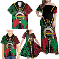 Vanuatu 46th Independence Day Family Matching Off Shoulder Maxi Dress and Hawaiian Shirt Long God Yumi Stanap Wild Boar LT05 - Polynesian Pride