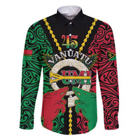 Vanuatu 46th Independence Day Family Matching Off Shoulder Maxi Dress and Hawaiian Shirt Long God Yumi Stanap Wild Boar LT05 Dad's Shirt - Long Sleeve Black - Polynesian Pride