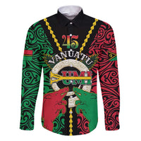 Vanuatu 46th Independence Day Family Matching Puletasi and Hawaiian Shirt Long God Yumi Stanap Wild Boar LT05 Dad's Shirt - Long Sleeve Black - Polynesian Pride