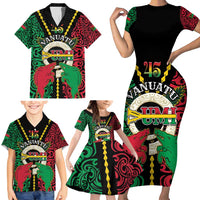 Vanuatu 45th Independence Day Family Matching Short Sleeve Bodycon Dress and Hawaiian Shirt Long God Yumi Stanap Wild Boar LT05