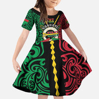 Vanuatu 46th Independence Day Family Matching Summer Maxi Dress and Hawaiian Shirt Long God Yumi Stanap Wild Boar LT05 Daughter's Dress Black - Polynesian Pride
