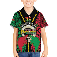 Vanuatu 46th Independence Day Family Matching Summer Maxi Dress and Hawaiian Shirt Long God Yumi Stanap Wild Boar LT05 Son's Shirt Black - Polynesian Pride
