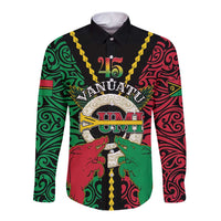 Vanuatu 46th Independence Day Long Sleeve Button Shirt Long God Yumi Stanap Wild Boar LT05 Unisex Black - Polynesian Pride