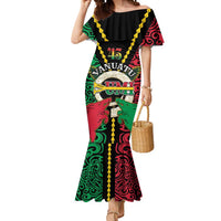 Vanuatu 46th Independence Day Mermaid Dress Long God Yumi Stanap Wild Boar LT05 Women Black - Polynesian Pride