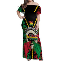 Vanuatu 46th Independence Day Off Shoulder Maxi Dress Long God Yumi Stanap Wild Boar LT05 Women Black - Polynesian Pride