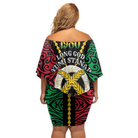 Vanuatu 46th Independence Day Off Shoulder Short Dress Long God Yumi Stanap Wild Boar LT05 - Polynesian Pride