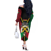 Vanuatu 46th Independence Day Off The Shoulder Long Sleeve Dress Long God Yumi Stanap Wild Boar LT05 - Polynesian Pride