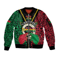 Vanuatu 46th Independence Day Sleeve Zip Bomber Jacket Long God Yumi Stanap Wild Boar LT05 Unisex Black - Polynesian Pride