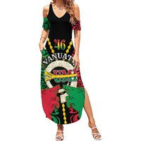 Vanuatu 46th Independence Day Summer Maxi Dress Long God Yumi Stanap Wild Boar LT05 Women Black - Polynesian Pride