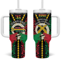 Vanuatu 46th Independence Day Tumbler With Handle Long God Yumi Stanap Wild Boar LT05 One Size: 40 oz Black - Polynesian Pride