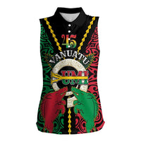 Vanuatu 46th Independence Day Women Sleeveless Polo Shirt Long God Yumi Stanap Wild Boar LT05 Female Black - Polynesian Pride