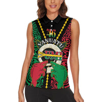 Vanuatu 46th Independence Day Women Sleeveless Polo Shirt Long God Yumi Stanap Wild Boar LT05 - Polynesian Pride