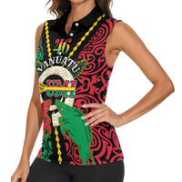 Vanuatu 46th Independence Day Women Sleeveless Polo Shirt Long God Yumi Stanap Wild Boar LT05 - Polynesian Pride
