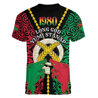 Vanuatu 45th Independence Day Women V-Neck T-Shirt Long God Yumi Stanap Wild Boar LT05