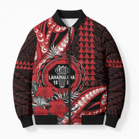 Personalized Hawaii Lahainaluna High School Bomber Puffer Jacket Tribal Tattoo With Hibiscus Flowers