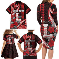 Personalized Hawaii Lahainaluna High School Family Matching Long Sleeve Bodycon Dress and Hawaiian Shirt Tribal Tattoo With Hibiscus Flowers