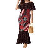 Personalized Hawaii Lahainaluna High School Family Matching Mermaid Dress and Hawaiian Shirt Tribal Tattoo With Hibiscus Flowers