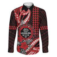 Personalized Hawaii Lahainaluna High School Family Matching Summer Maxi Dress and Hawaiian Shirt Tribal Tattoo With Hibiscus Flowers LT05 Dad's Shirt - Long Sleeve Red - Polynesian Pride