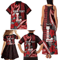 Personalized Hawaii Lahainaluna High School Family Matching Tank Maxi Dress and Hawaiian Shirt Tribal Tattoo With Hibiscus Flowers