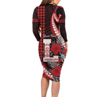 Personalized Hawaii Lahainaluna High School Long Sleeve Bodycon Dress Tribal Tattoo With Hibiscus Flowers