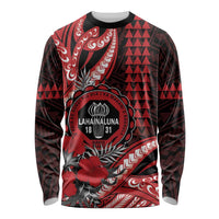 Personalized Hawaii Lahainaluna High School Long Sleeve Shirt Tribal Tattoo With Hibiscus Flowers