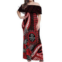 Personalized Hawaii Lahainaluna High School Off Shoulder Maxi Dress Tribal Tattoo With Hibiscus Flowers