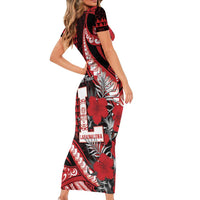 Personalized Hawaii Lahainaluna High School Short Sleeve Bodycon Dress Tribal Tattoo With Hibiscus Flowers