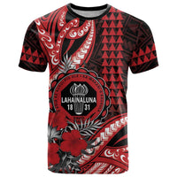 Personalized Hawaii Lahainaluna High School T Shirt Tribal Tattoo With Hibiscus Flowers LT05 Red - Polynesian Pride