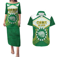 Personalised Cook Islands Ra o te Ui Ariki Couples Matching Puletasi and Hawaiian Shirt Polynesian Pattern LT05 Green - Polynesian Pride