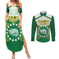 Personalised Cook Islands Ra o te Ui Ariki Couples Matching Summer Maxi Dress and Long Sleeve Button Shirt Polynesian Pattern LT05 Green - Polynesian Pride