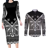 Black Philippines Sun Star Couples Matching Long Sleeve Bodycon Dress and Long Sleeve Button Shirt Igorot Tribal Inspiration