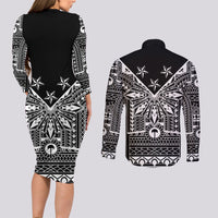 Black Philippines Sun Star Couples Matching Long Sleeve Bodycon Dress and Long Sleeve Button Shirt Igorot Tribal Inspiration