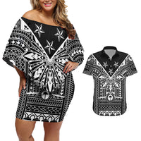 Black Philippines Sun Star Couples Matching Off Shoulder Short Dress and Hawaiian Shirt Igorot Tribal Inspiration