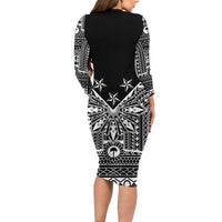 Black Philippines Sun Star Family Matching Long Sleeve Bodycon Dress and Hawaiian Shirt Igorot Tribal Inspiration