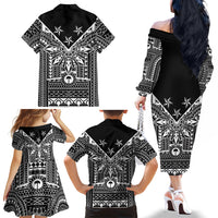 Black Philippines Sun Star Family Matching Off The Shoulder Long Sleeve Dress and Hawaiian Shirt Igorot Tribal Inspiration