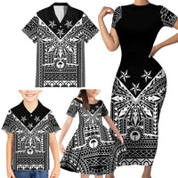 Black Philippines Sun Star Family Matching Short Sleeve Bodycon Dress and Hawaiian Shirt Igorot Tribal Inspiration