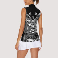 Black Philippines Sun Star Women Sleeveless Polo Shirt Igorot Tribal Inspiration LT05 - Polynesian Pride