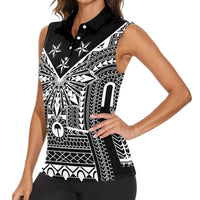 Black Philippines Sun Star Women Sleeveless Polo Shirt Igorot Tribal Inspiration LT05 - Polynesian Pride