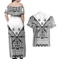 White Philippines Sun Star Couples Matching Off Shoulder Maxi Dress and Hawaiian Shirt Igorot Tribal Inspiration LT05 - Polynesian Pride