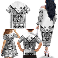 White Philippines Sun Star Family Matching Off The Shoulder Long Sleeve Dress and Hawaiian Shirt Igorot Tribal Inspiration
