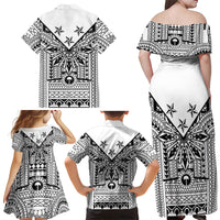 White Philippines Sun Star Family Matching Off Shoulder Maxi Dress and Hawaiian Shirt Igorot Tribal Inspiration