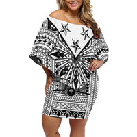 White Philippines Sun Star Family Matching Off Shoulder Short Dress and Hawaiian Shirt Igorot Tribal Inspiration