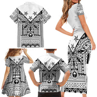 White Philippines Sun Star Family Matching Short Sleeve Bodycon Dress and Hawaiian Shirt Igorot Tribal Inspiration