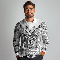 White Philippines Sun Star Long Sleeve Polo Shirt Igorot Tribal Inspiration